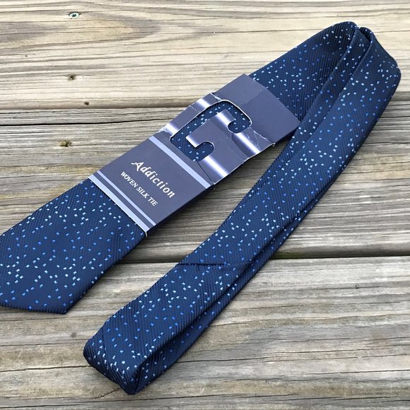 Addiction Men Tie Blue Woven Silk Tie Classic Neck - Picture 3 of 9